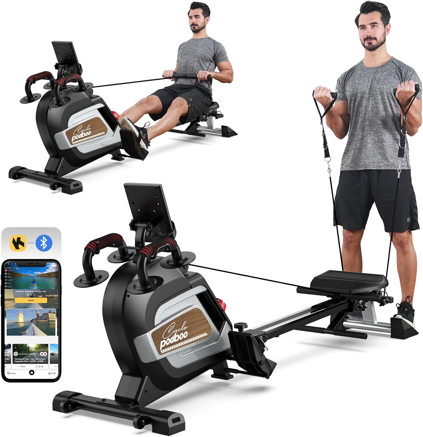 pooboo Magnetic Rowing Machine with Combo Strength Exercise