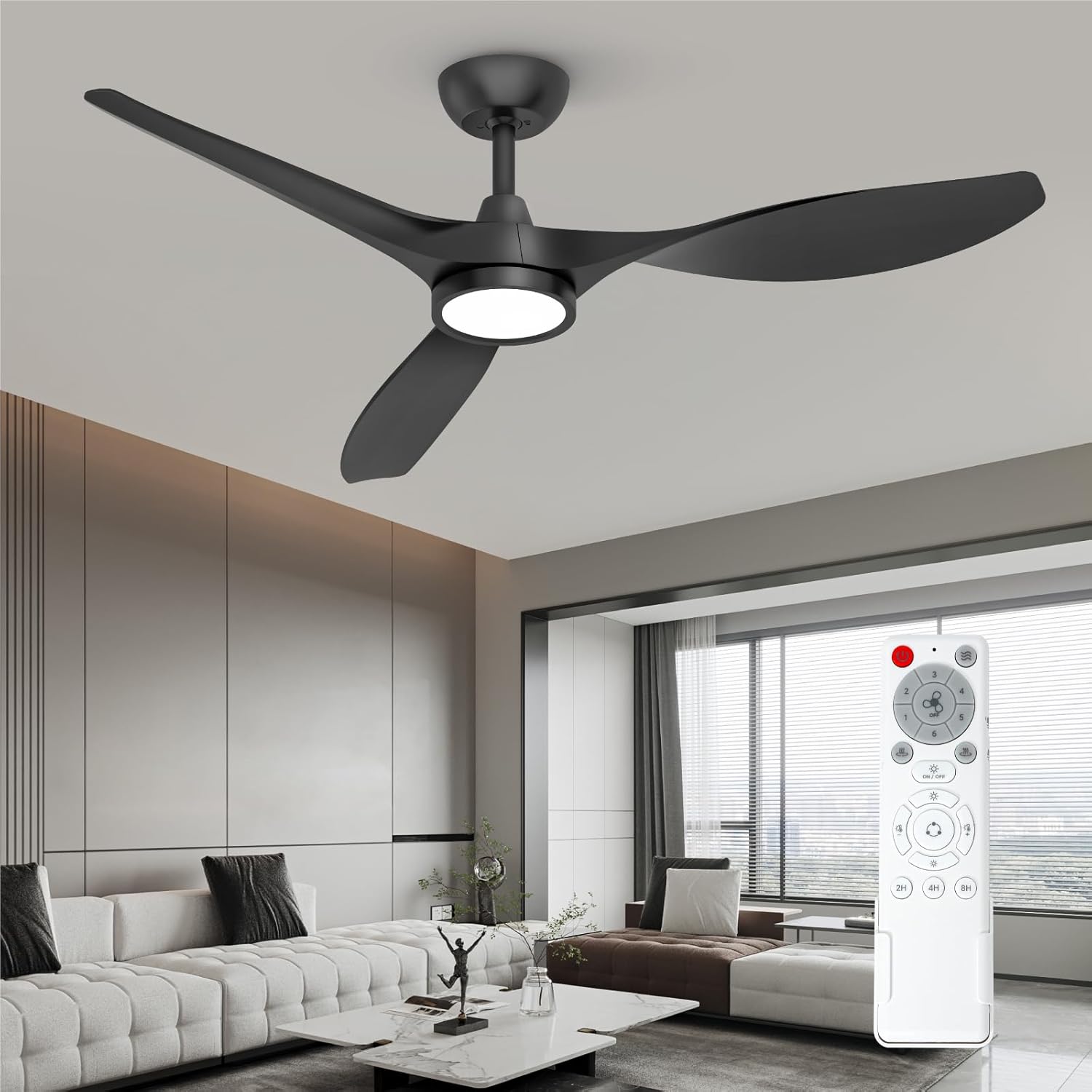 Roomratv 52-inch black ceiling fan with LED light