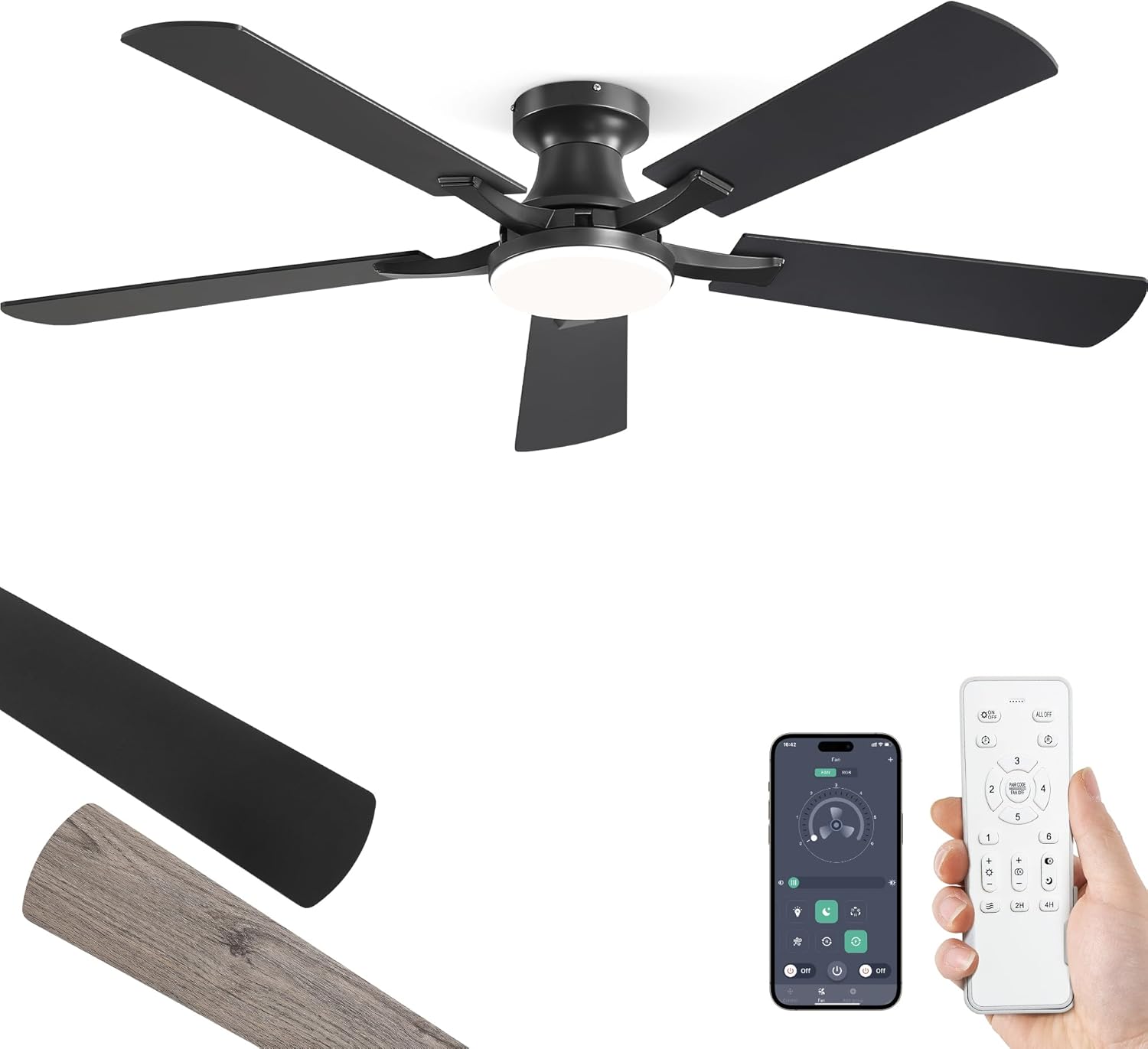 ZMISHIBO 52-inch black ceiling fan with LED light
