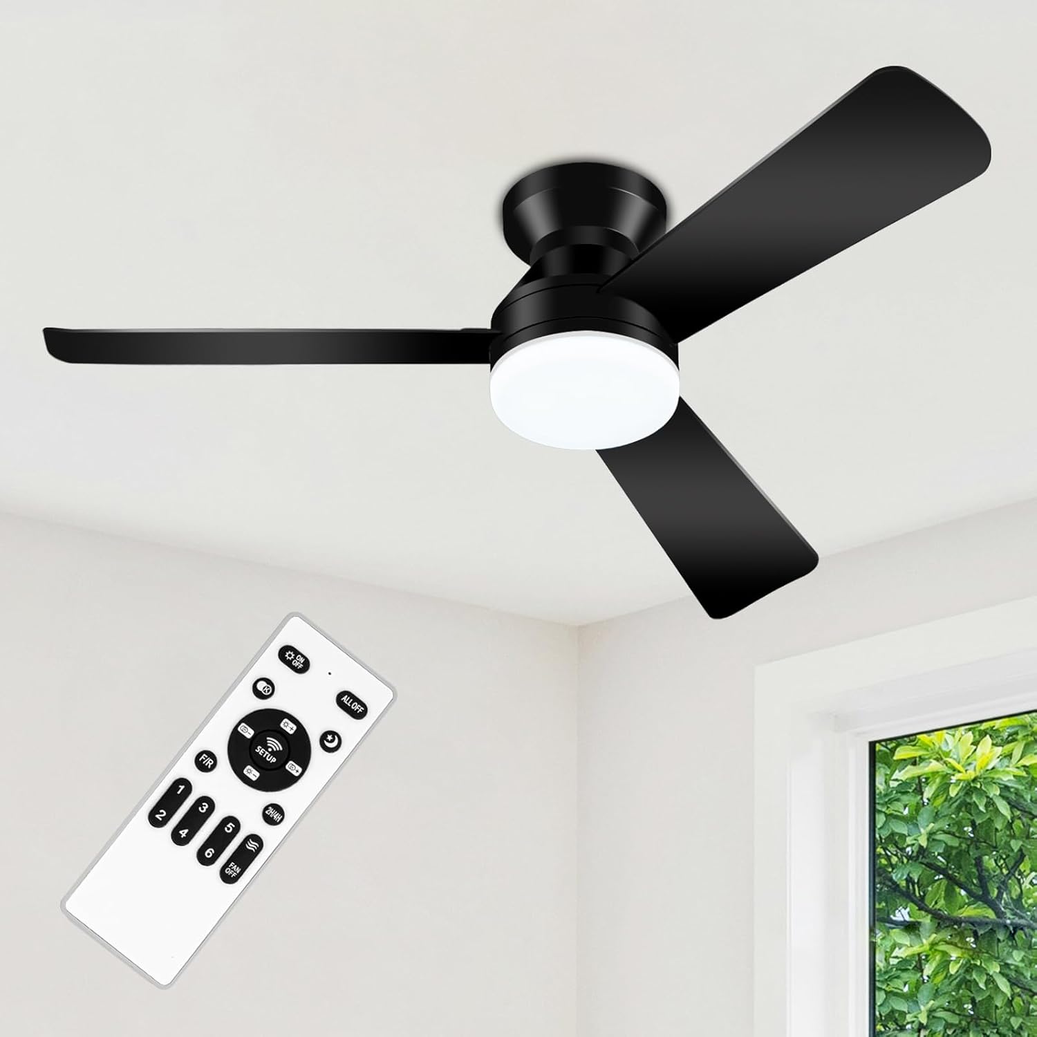 ZOUQILAI 42-inch black ceiling fan flush mount