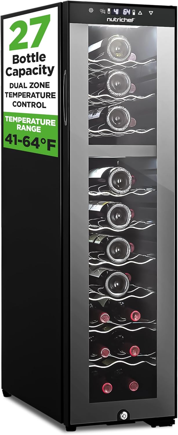 NutriChef 27 Bottle Dual Zone Wine Fridge